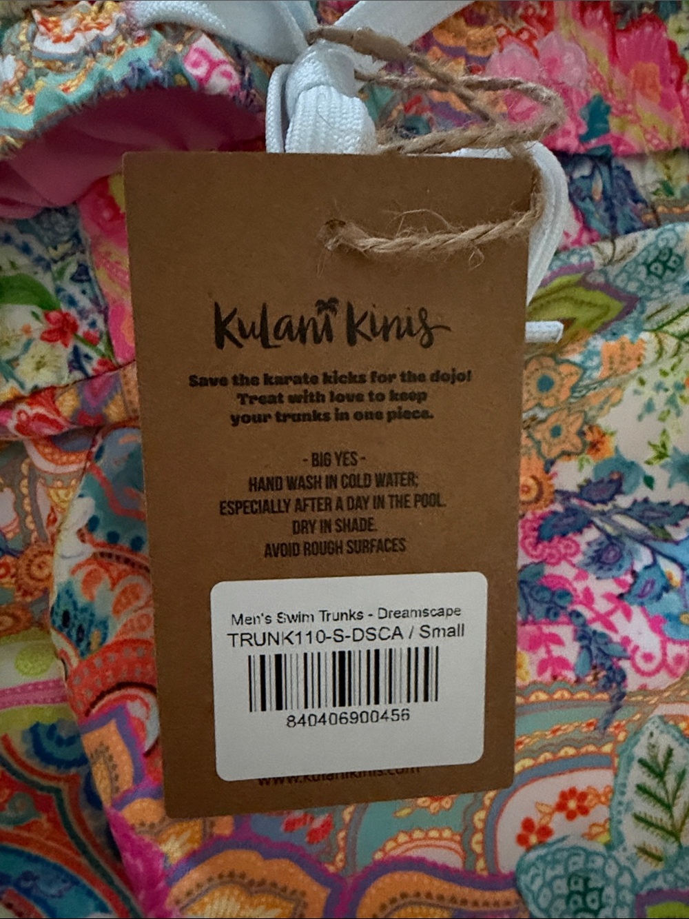 Kulani Kinis Men’s Swim Trunks - Neon Pink, Yellow, Blue & Green Paisley - Picture 3 of 3